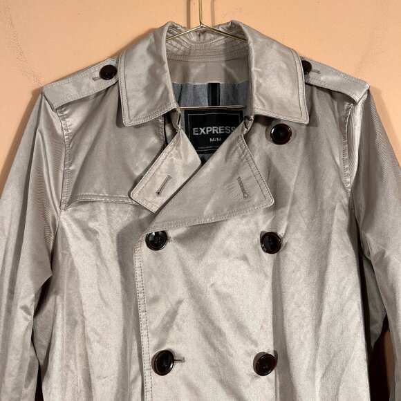 Express Khaki Belted Trench Coat Double Breasted Long Sleeve M - Picture 2 of 9